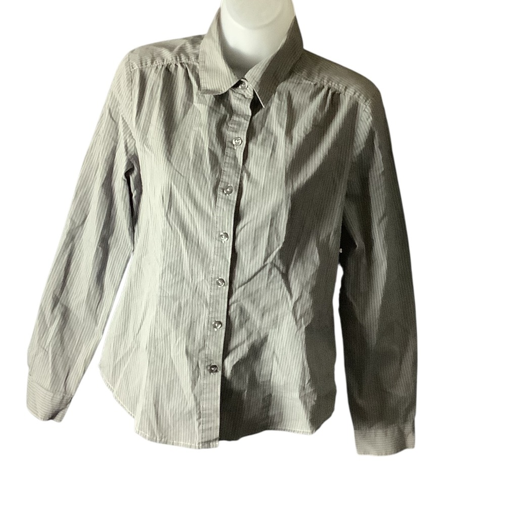 Covington Women's Striped Button Down Shirt Size S Long‎ Sleeve Gray